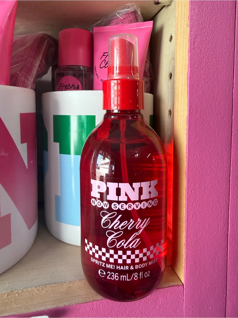PINK Victoria's Secret Cherry Cola Hair & Body Mist - Red Bottle